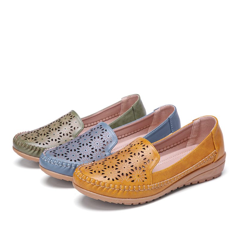 Women Floewrs Hollow Comfy Non Slip Casual Flate Loafers