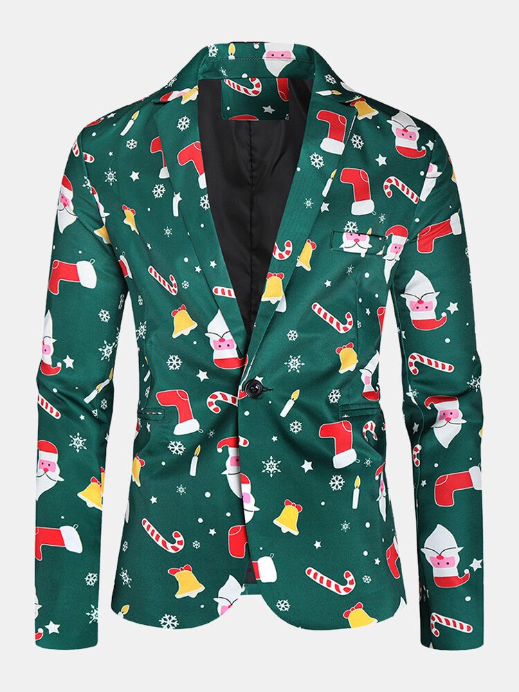 Herre Allover Christmas Element Print Bomulls Single-breasted Stilig Blazer