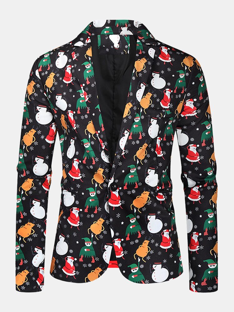 Herre Allover Christmas Element Print Bomulls Single-breasted Stilig Blazer