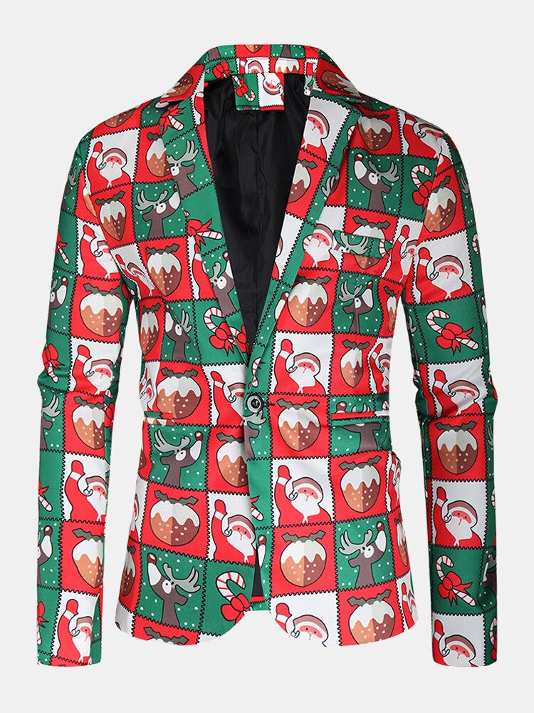 Herre Allover Christmas Element Print Bomulls Single-breasted Stilig Blazer