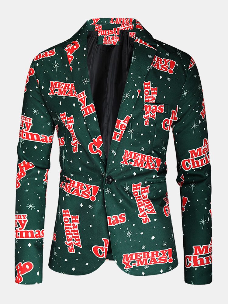 Herre Allover Christmas Element Print Bomulls Single-breasted Stilig Blazer