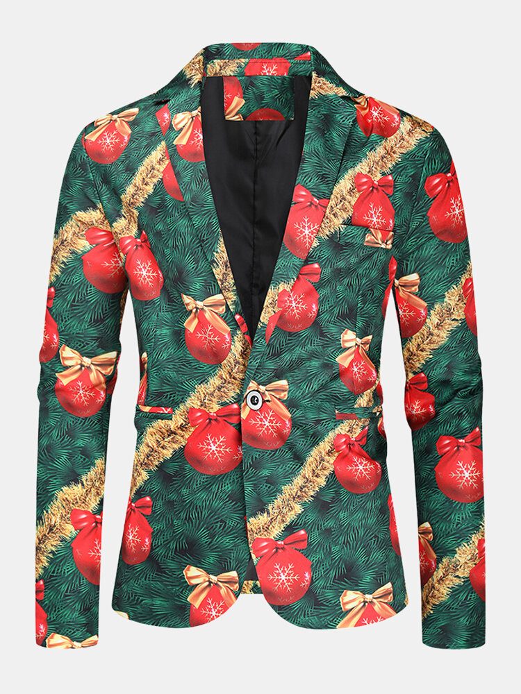 Herre Allover Christmas Element Print Bomulls Single-breasted Stilig Blazer