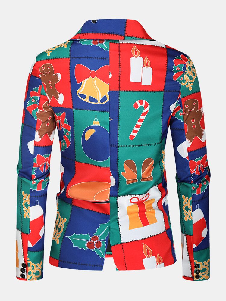 Herre Cartoon Christmas Element Print Single-breasted Party Funny Blazer