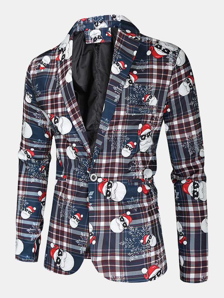 Herre Cartoon Christmas Element Print Single-breasted Party Funny Blazer