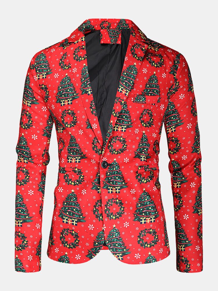 Herre Cartoon Christmas Element Print Single-breasted Party Funny Blazer