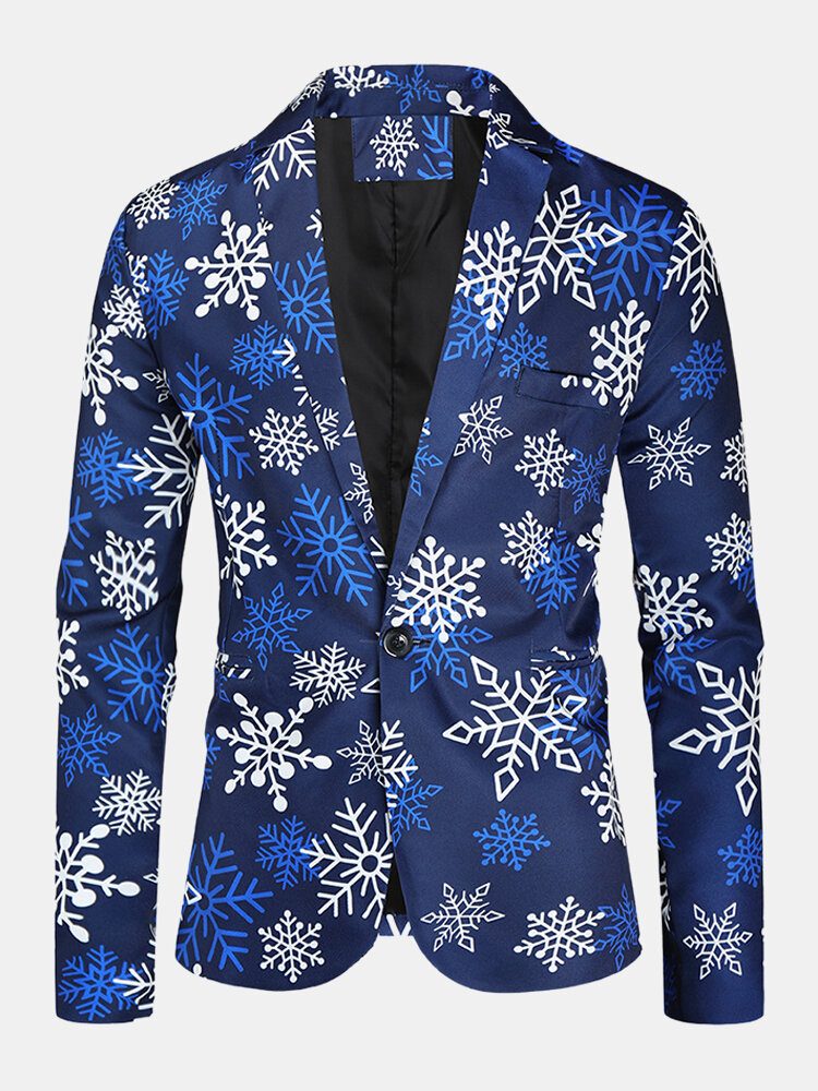 Herre Cartoon Christmas Element Print Single-breasted Party Funny Blazer