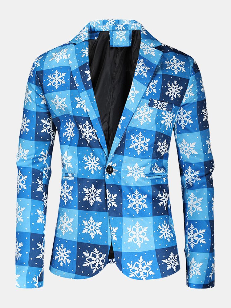 Herre Cartoon Christmas Element Print Single-breasted Party Funny Blazer