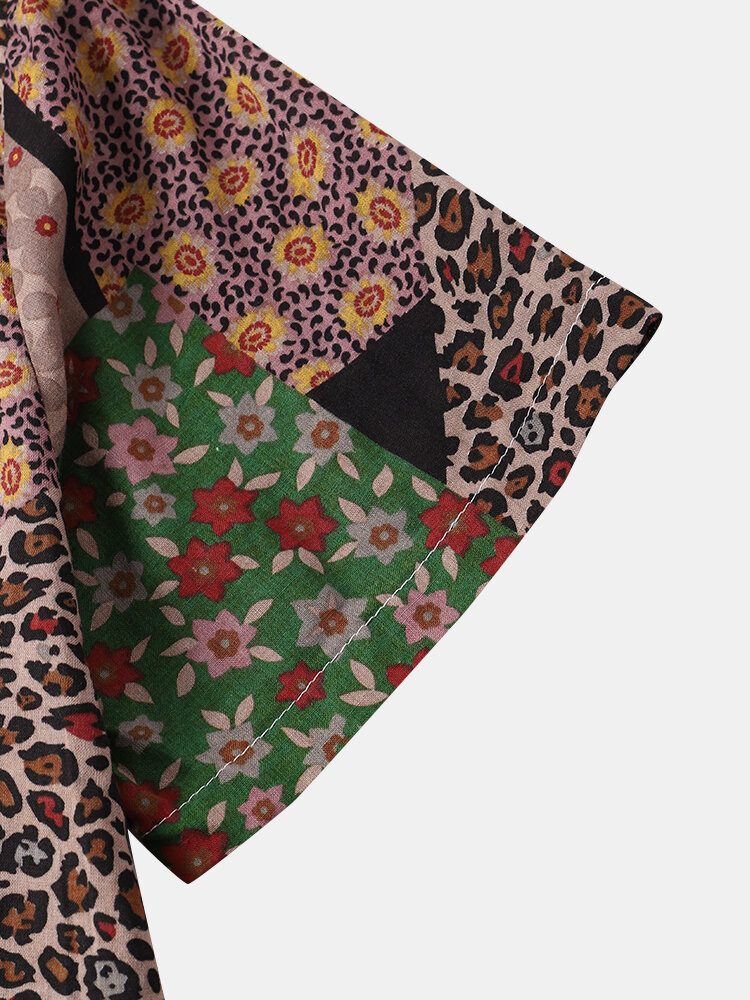 Blomstrete Leopardgrafikk For Menn Med Korte Ermer