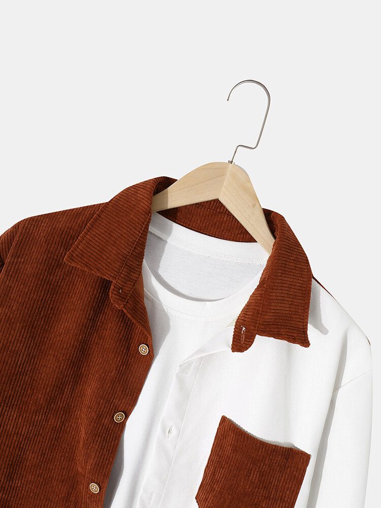 Casual Corduroy Pocket-skjorter For Menn