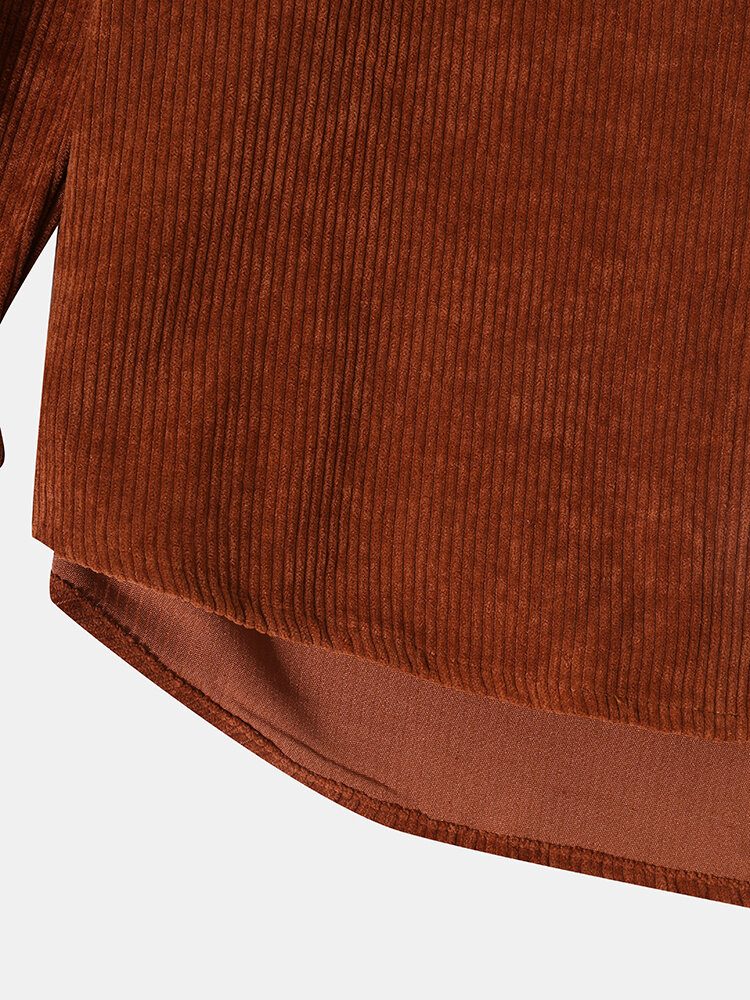 Casual Corduroy Pocket-skjorter For Menn