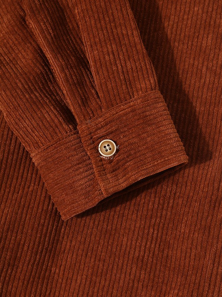 Casual Corduroy Pocket-skjorter For Menn