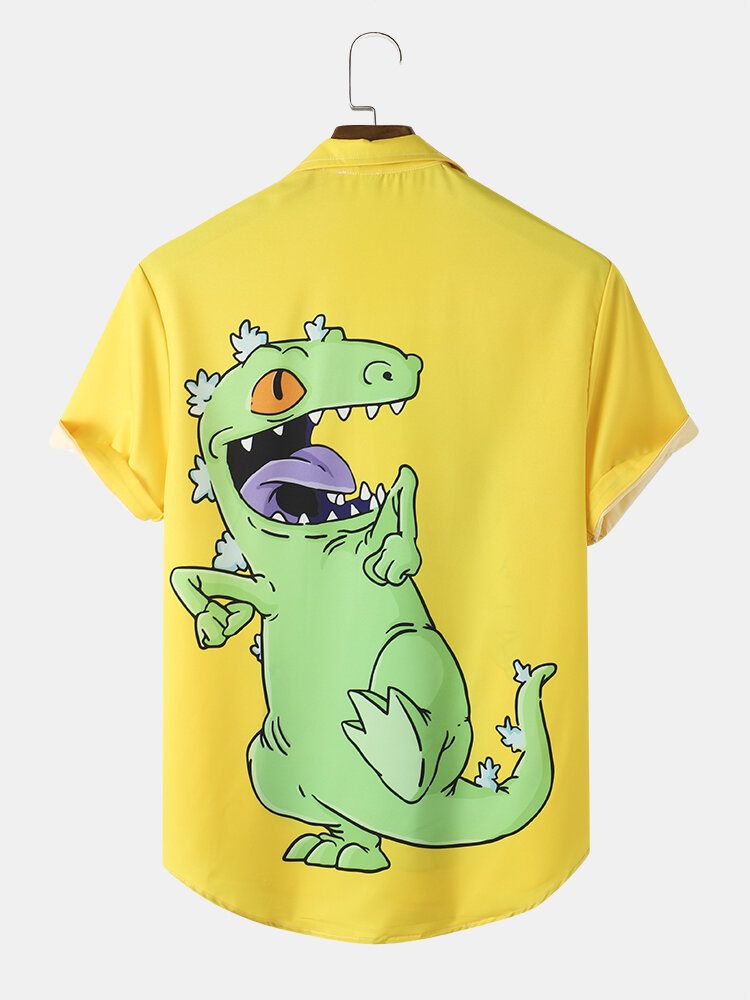 Casual Dinosaur Cartoon Skjorter For Menn