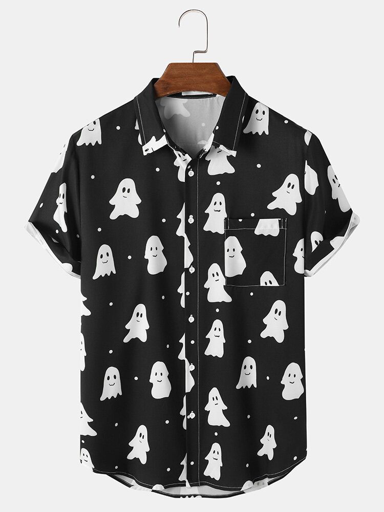 Casual Ghost Cartoon Halloween-skjorter For Menn