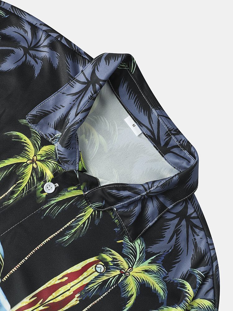 Coconut Tree Car Print Lapel Holiday Kortermede Skjorter For Menn