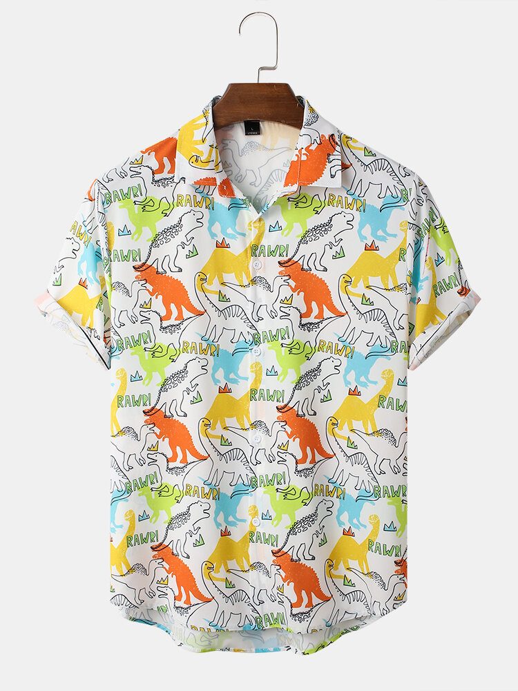 Fargerike Dinosaur Cartoon Casual Skjorter For Menn