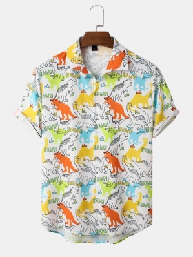 Fargerike Dinosaur Cartoon Casual Skjorter For Menn