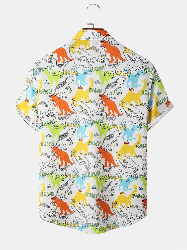 Fargerike Dinosaur Cartoon Casual Skjorter For Menn