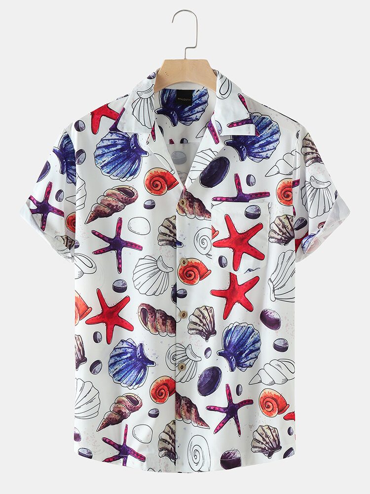 Ferie Starfish Ocean Element Print Revere Collar Skjorter For Menn