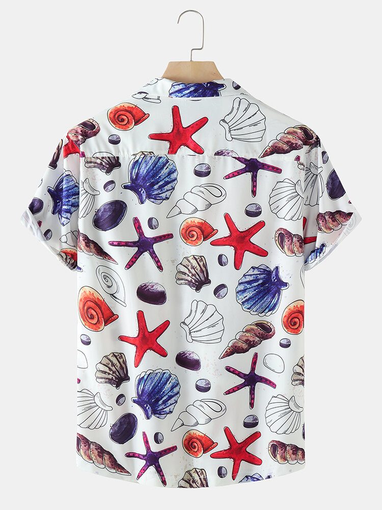 Ferie Starfish Ocean Element Print Revere Collar Skjorter For Menn