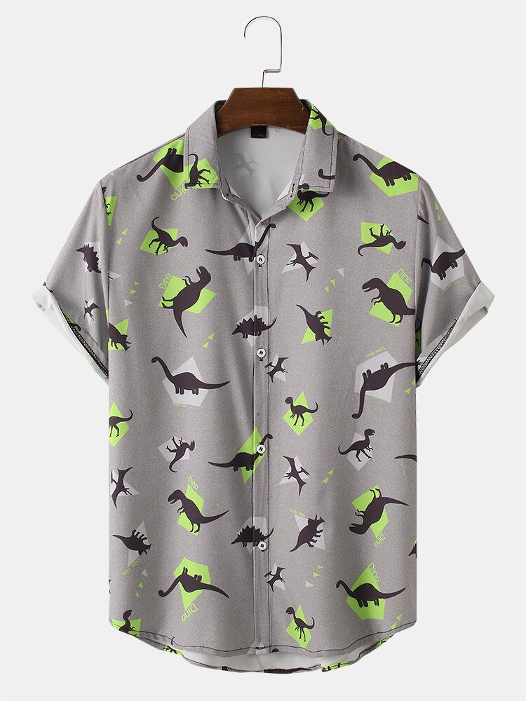 Funny Dinosaur Cartoon Casual Skjorter For Menn