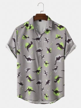 Funny Dinosaur Cartoon Casual Skjorter For Menn