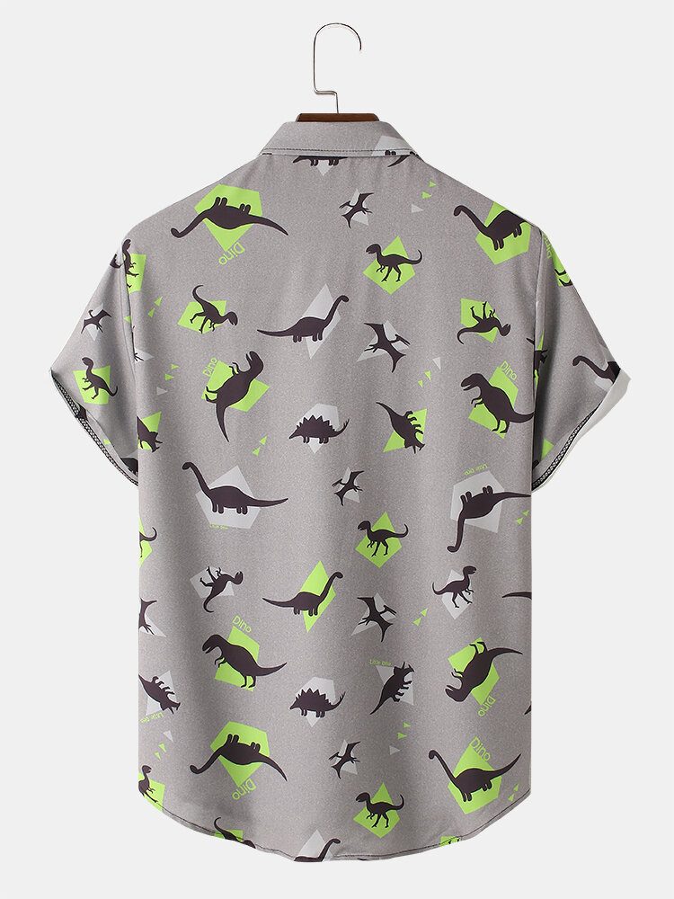 Funny Dinosaur Cartoon Casual Skjorter For Menn