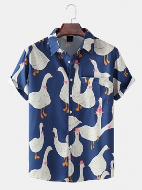 Funny Duck Print Fritidsskjorter For Menn