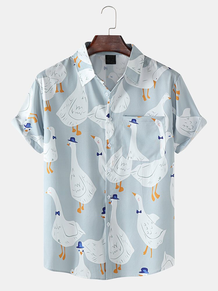 Funny Duck Print Fritidsskjorter For Menn