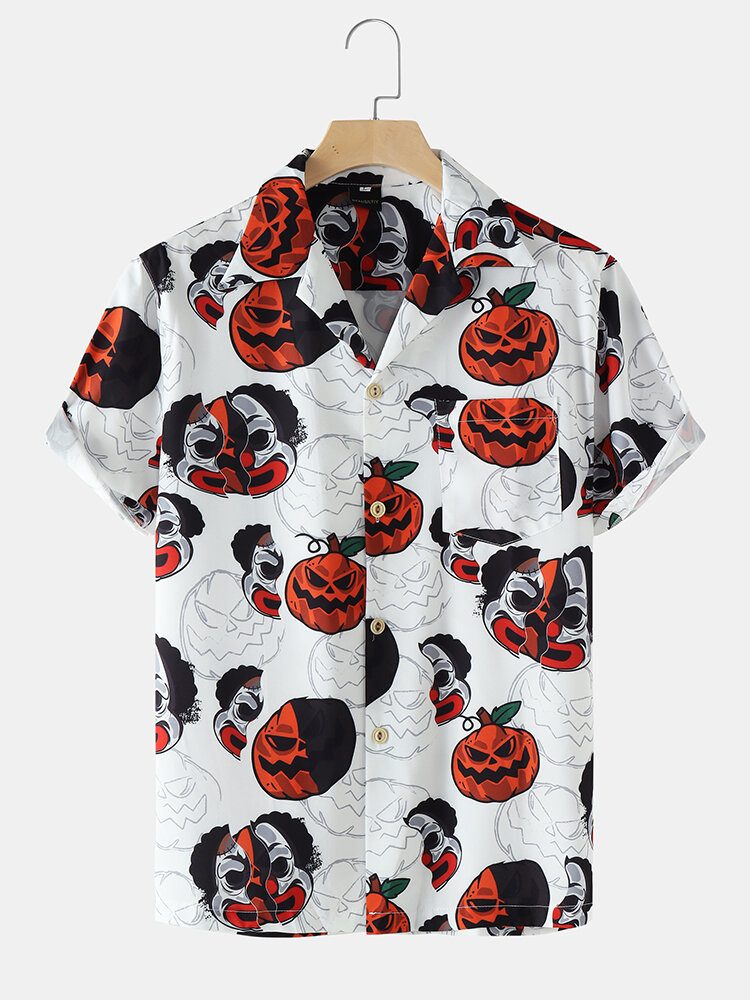 Funny Pumpkin Print Revere Krageskjorter For Menn