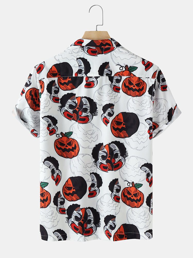 Funny Pumpkin Print Revere Krageskjorter For Menn