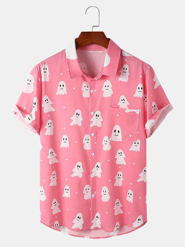 Ghost Cartoon Halloween Fritidsskjorter For Menn