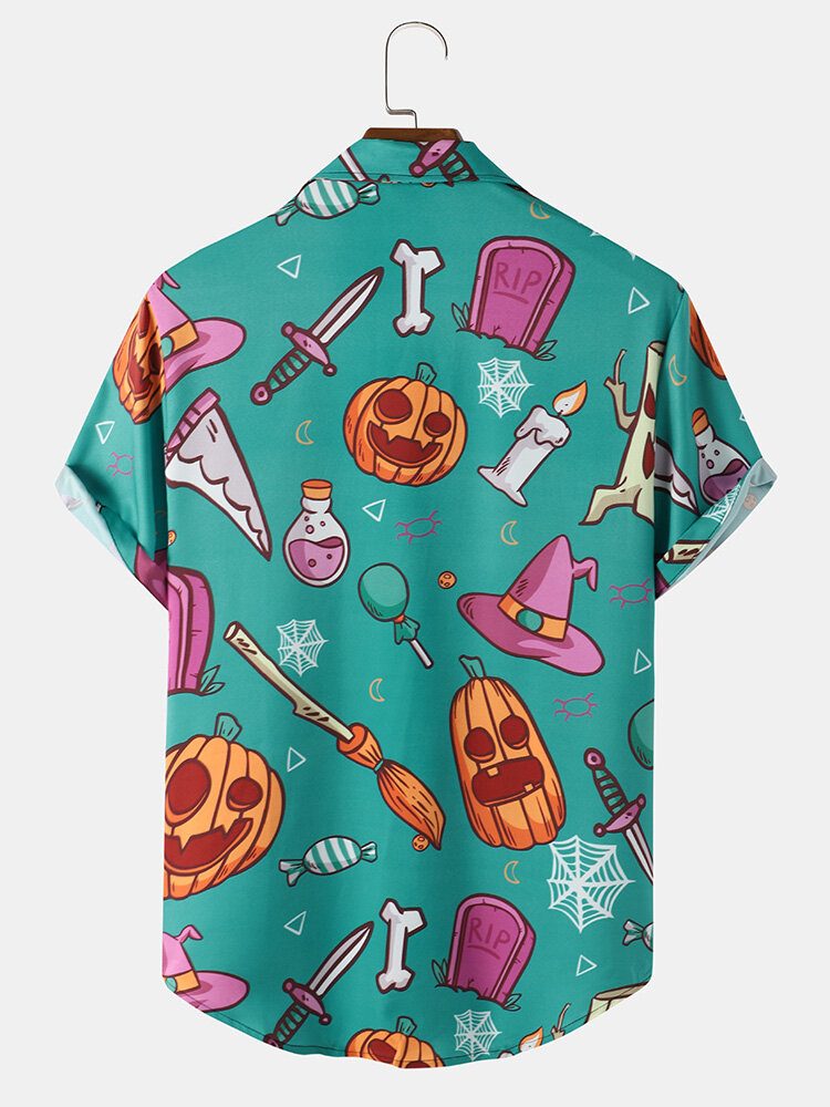 Gresskar Halloween Cartoon Casual Skjorter For Menn