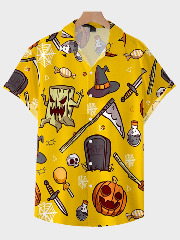 Gresskar Halloween Cartoon Casual Skjorter For Menn