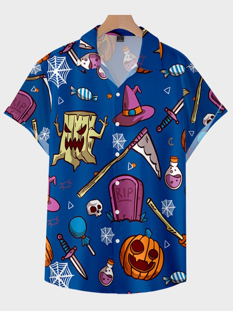 Gresskar Halloween Cartoon Casual Skjorter For Menn