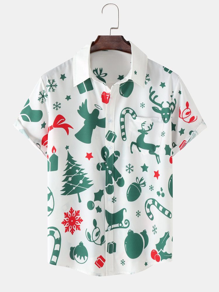 Herre All Over Christmas Element Print Button Up Kortermede Skjorter