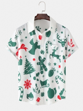 Herre All Over Christmas Element Print Button Up Kortermede Skjorter