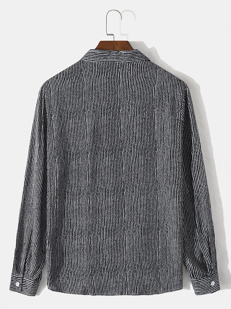 Herre Bomull Nålestripe Button Up Lapel Langermet Skjorte