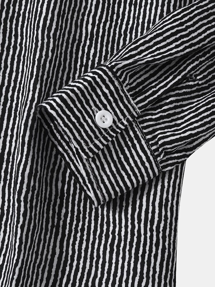 Herre Bomull Nålestripe Button Up Lapel Langermet Skjorte