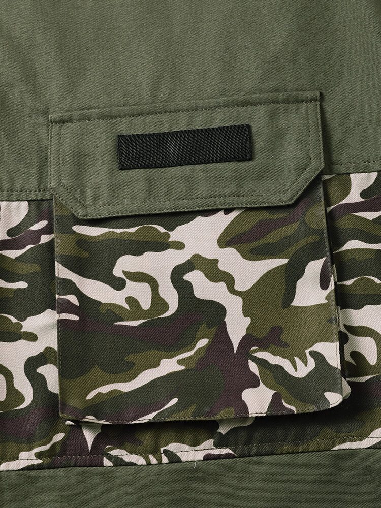 Herre Camo Patchwork Utility Kortermet Cargo Alle Matchende Hudvennlige Skjorter