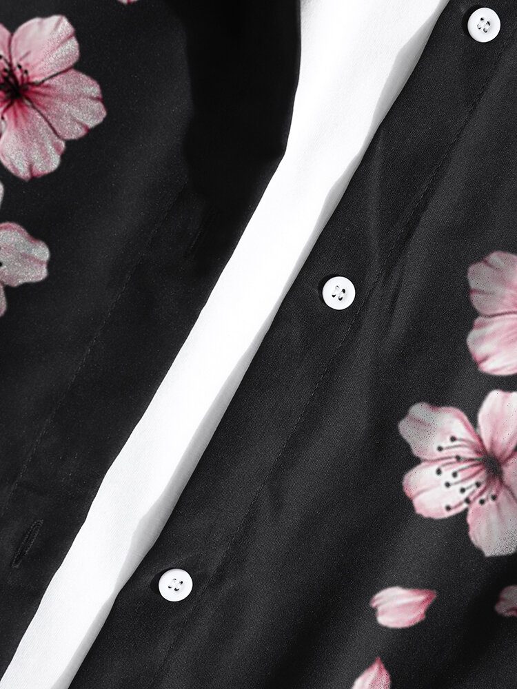 Herre Cherry Blossom Button Up Langermet Buet Kant Uformelle Skjorter