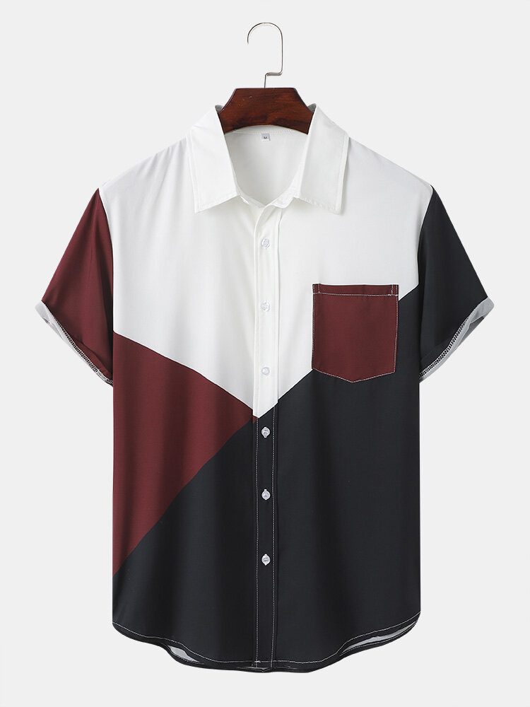 Herre Color Block Button Up Daily Kortermede Skjorter