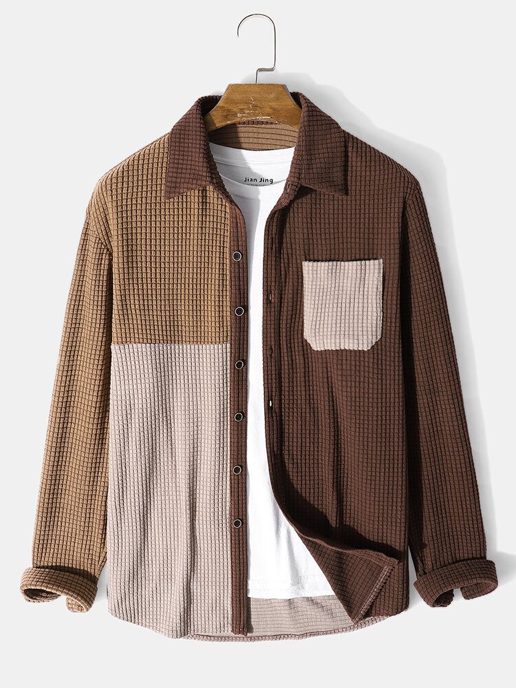 Herre Color Block Pocket Button Down Corduroy-skjorte