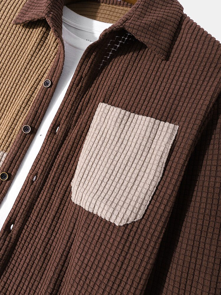 Herre Color Block Pocket Button Down Corduroy-skjorte