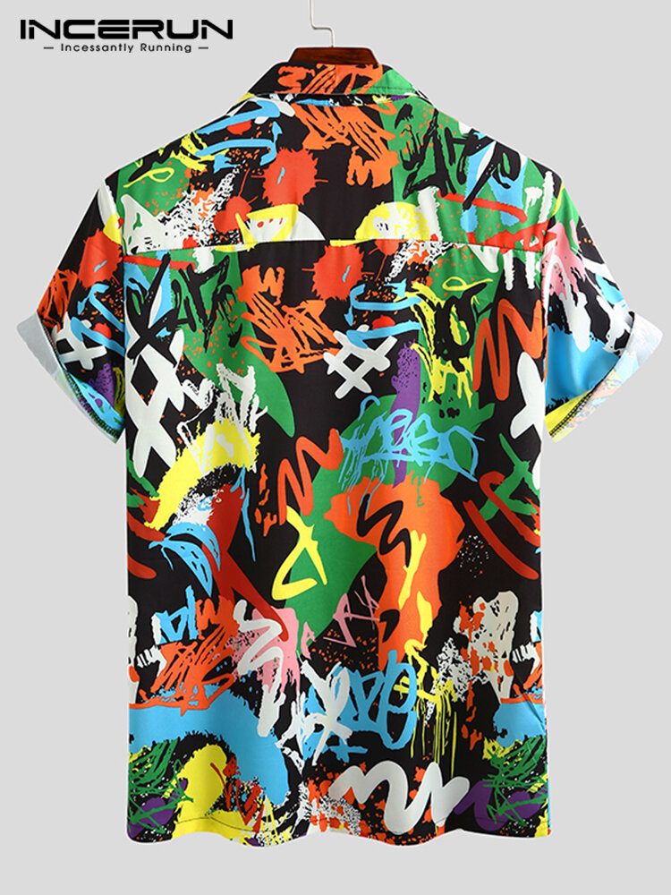 Herre Contrast Graffiti Colorblock Myk Pustende Graceful Leisure Shirts