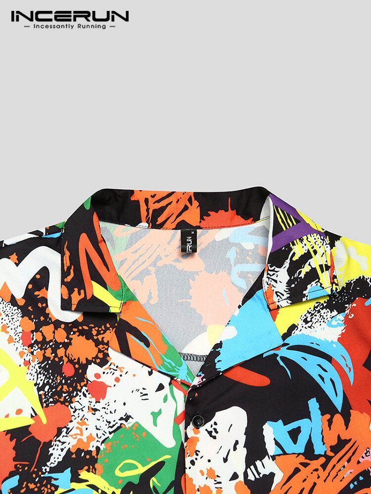 Herre Contrast Graffiti Colorblock Myk Pustende Graceful Leisure Shirts