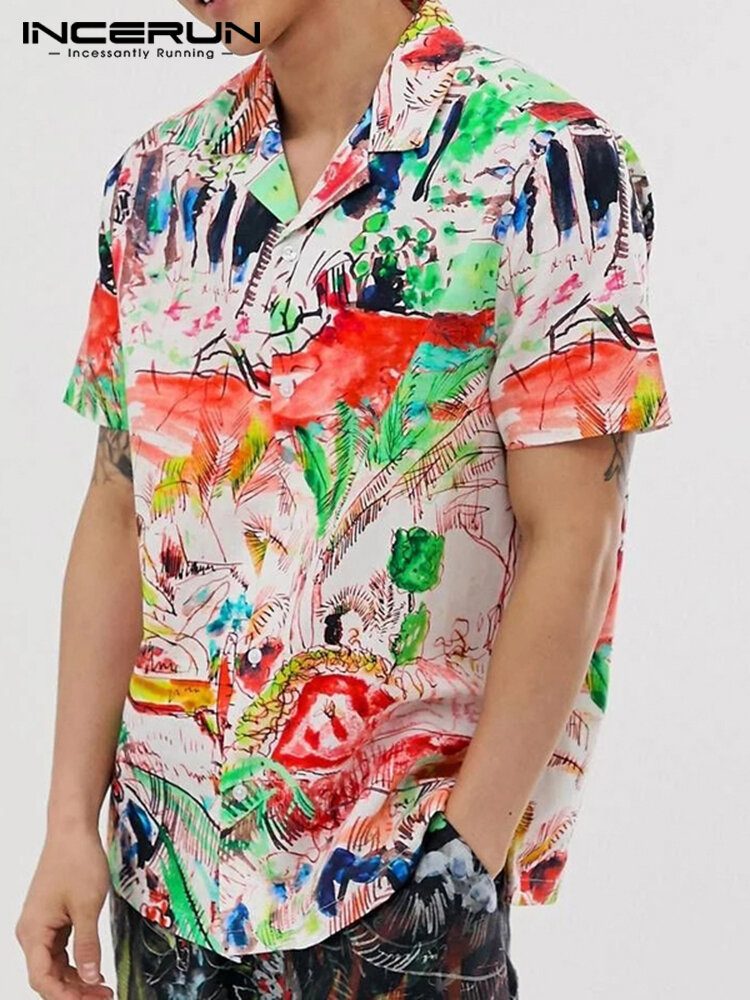 Herre Contrast Graffiti Colorblock Myk Pustende Graceful Leisure Shirts