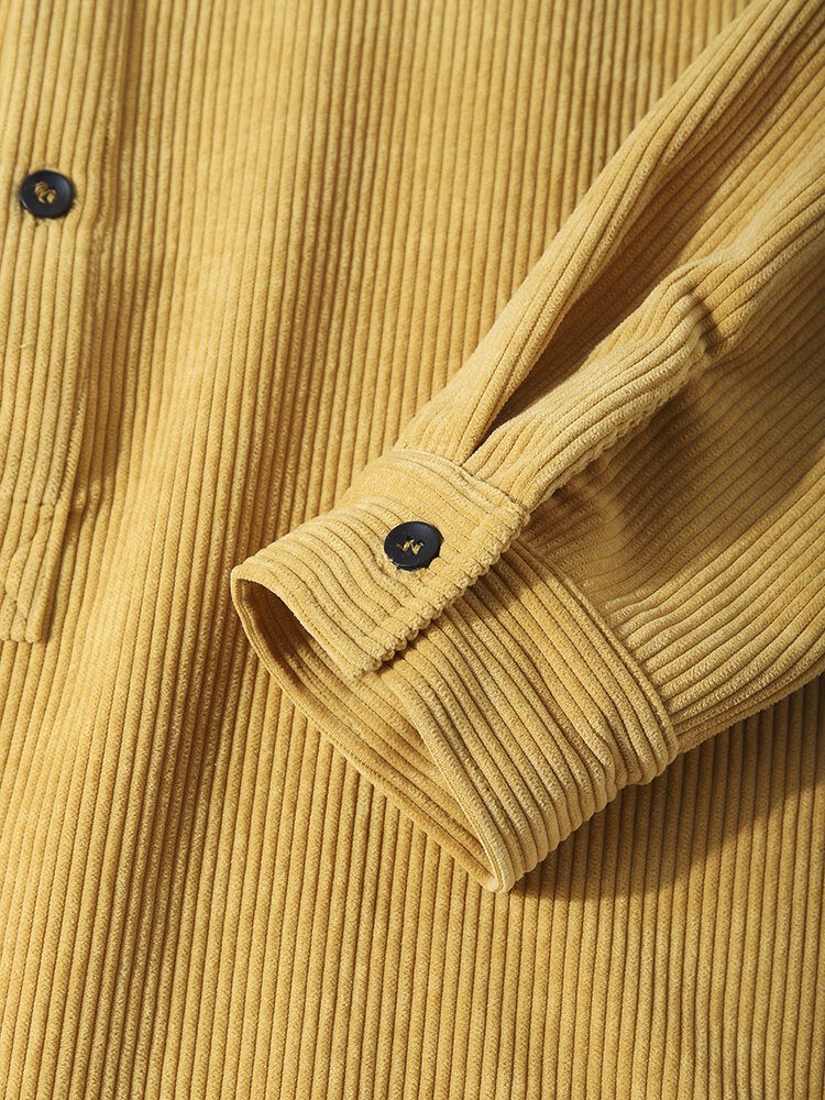 Herre Corduroy Broderi Langermet Knapper Henley Skjorter