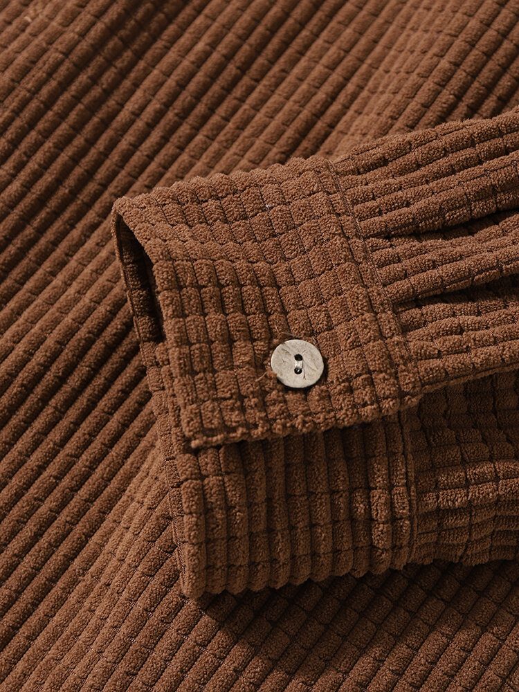 Herre Corduroy Solid Lapel Krage Langermet Skjorte Med Knapper