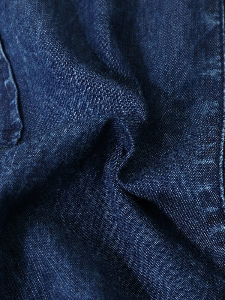 Herre Denim Flate Pocket Ensfarget Knapp Med Korte Ermer Fritidsskjorter