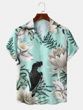 Herre Floral Bird Grafisk Myk Pustende Graceful Leisure Shirts